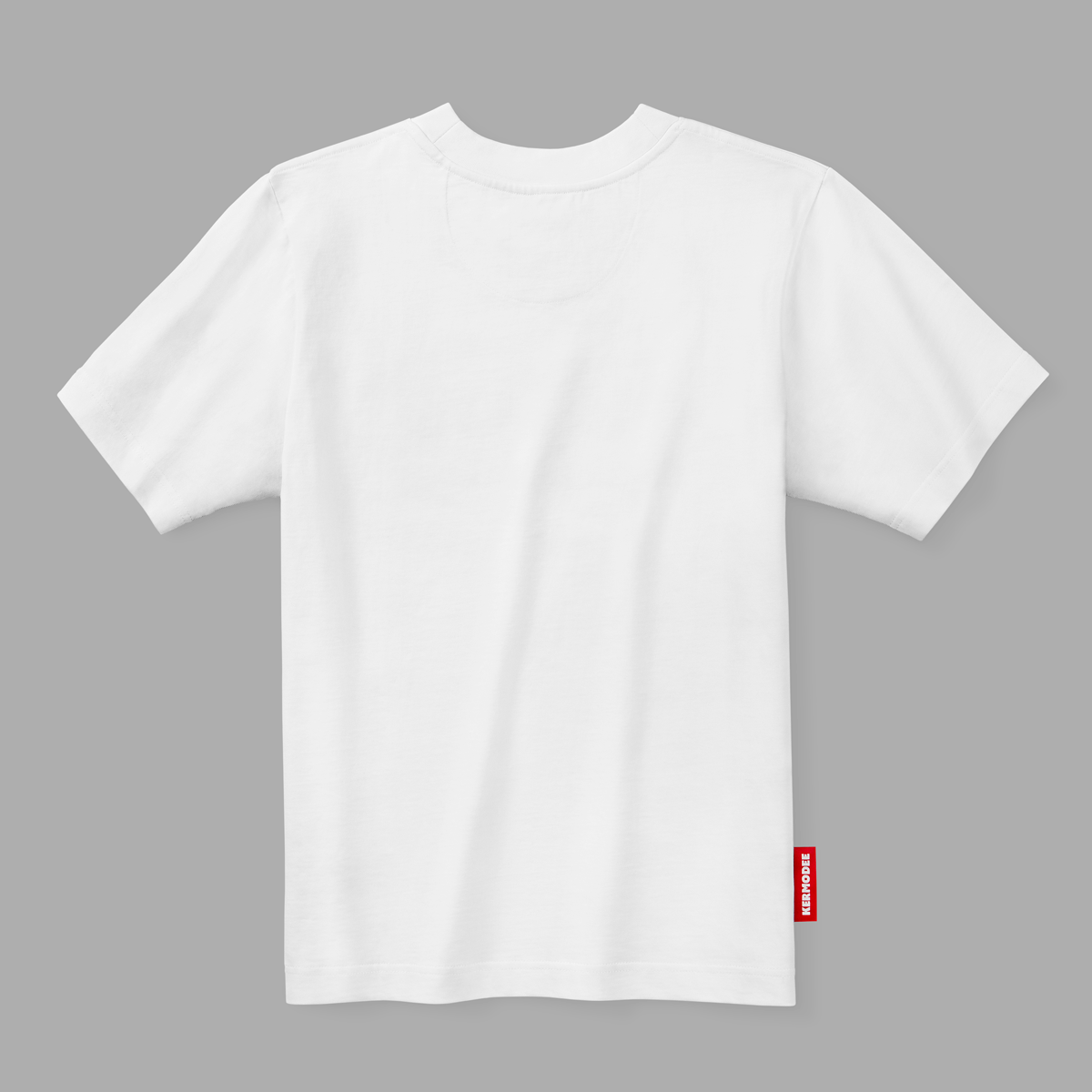 Back view of white Proud Hochelagander t-shirt with plain design